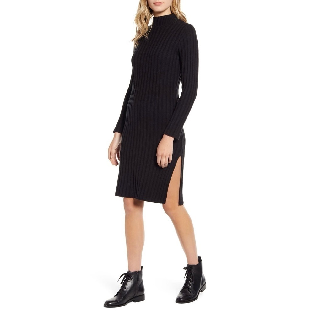 [Bp.] Ribbed Black Sweater Dress